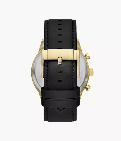 Fossil Chronograph Black Leather Preowned Watch